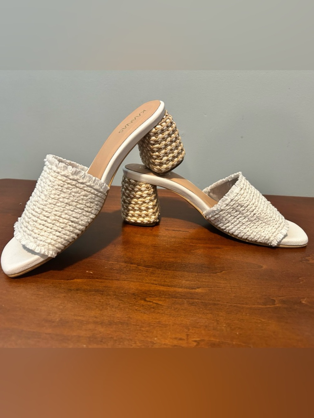Kaanas jute white cream Woven Block Heel Mules slip-in sandal size 8 - Picture 3 of 13